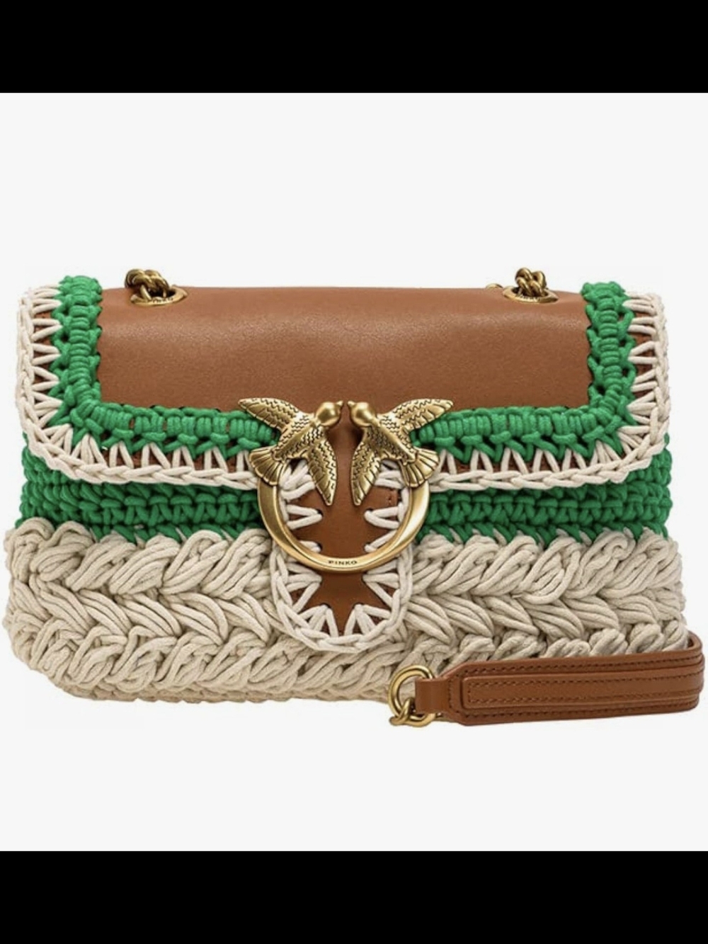 Pinko Green, Cream and Tan Woven Chain Shoulder Bag